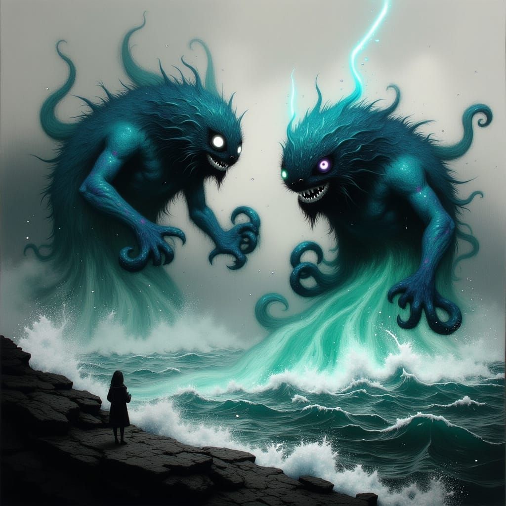 Dark Fantasy Battle of Water Elementals in Hyper-Realistic S...
