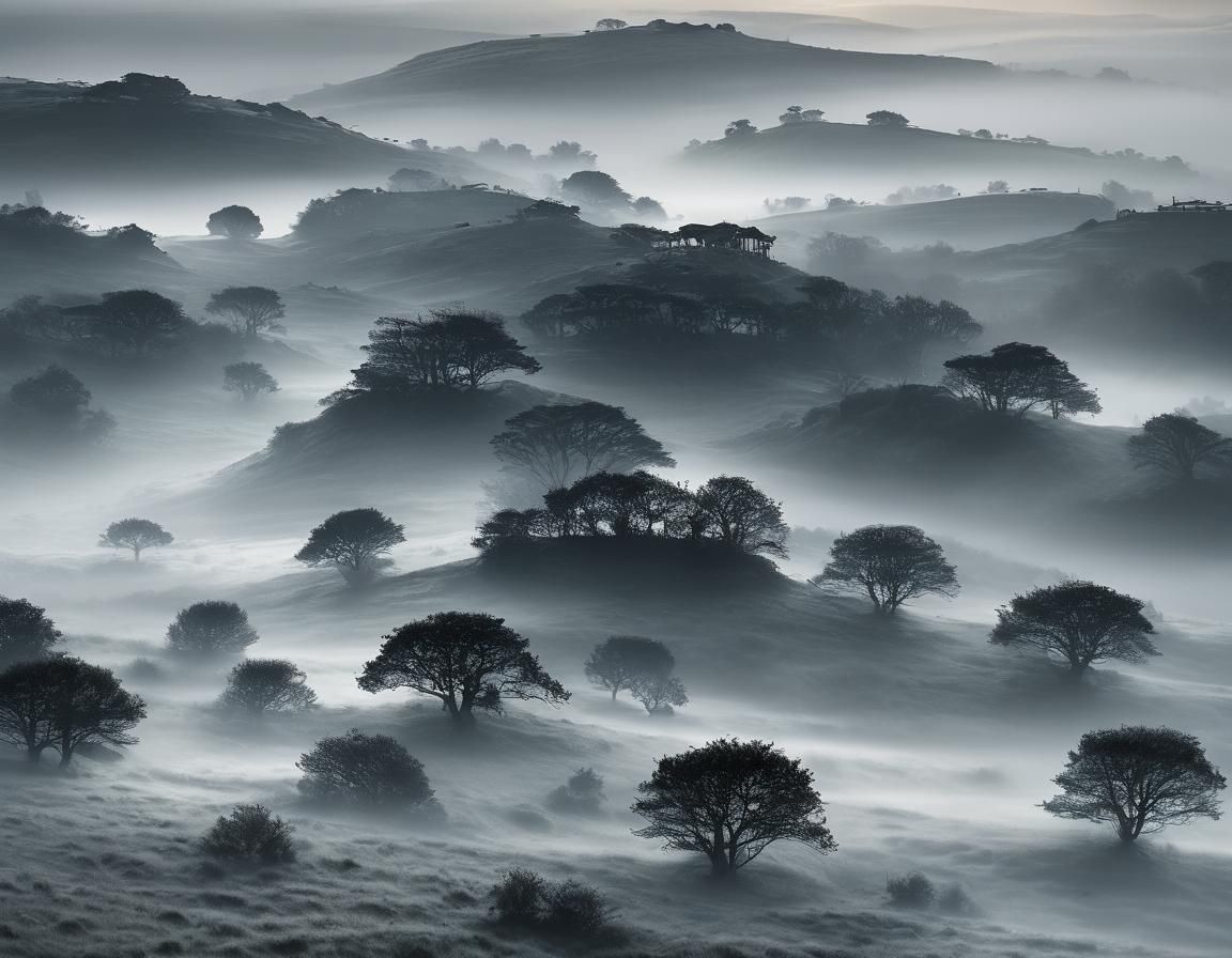 Misty Moor Landscape with Intricate Detail