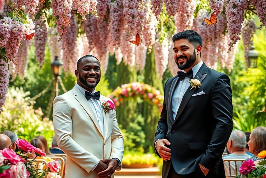 Gay Wedding in Lush Garden on a Sunny Day