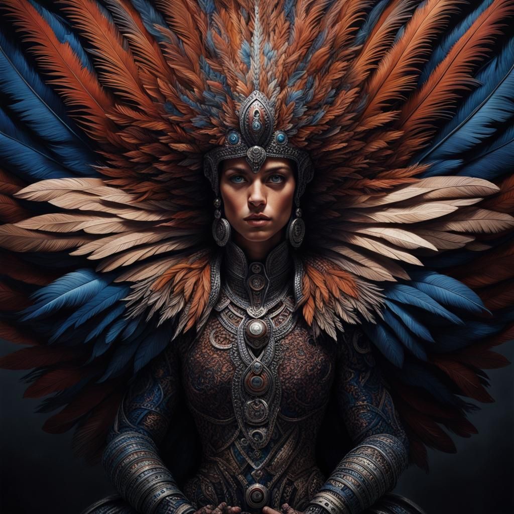 Feather Humanoid Matte Painting in Diametric Colors