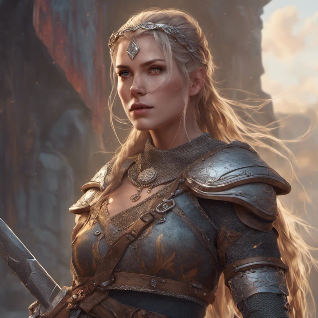 Viking Woman in Chainmail Armor: Hyperdetailed Portrait