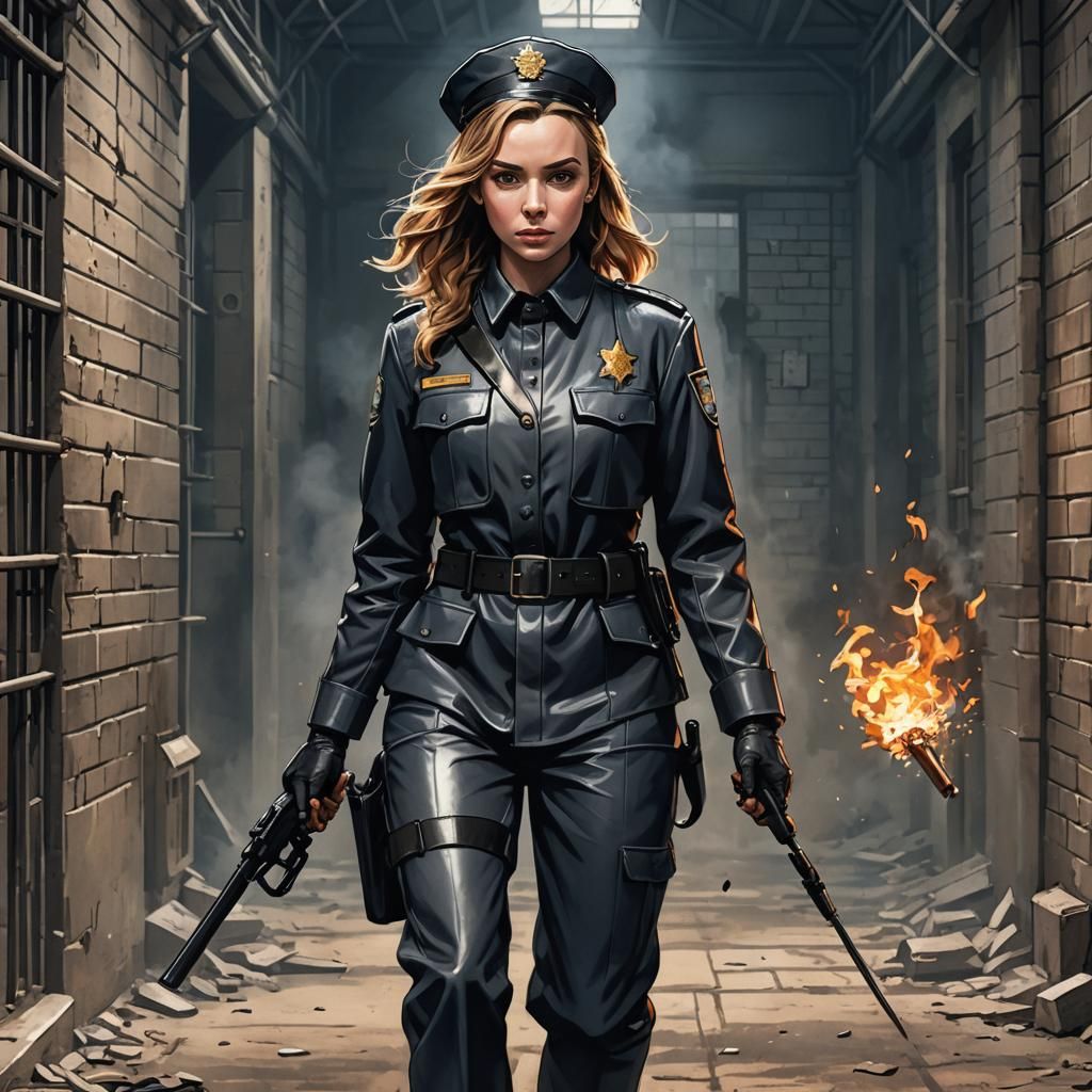 Anime-Style Art of Guard with Flamethrower