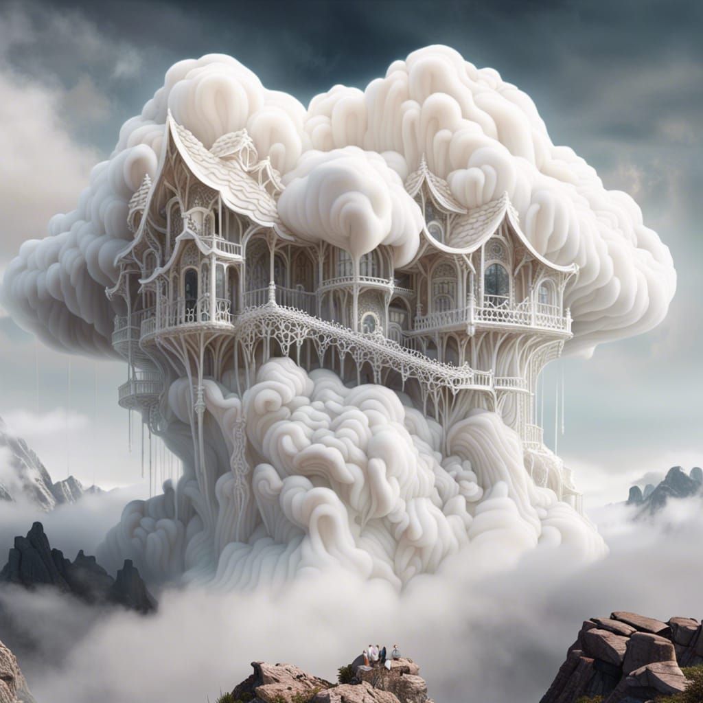 Ethereal Cloud Treehouse on Mountain Peak