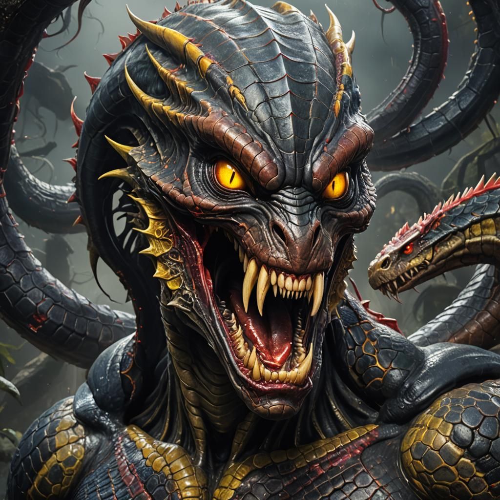 Alien Serpent Portrait with Bleeding Fangs in 8K