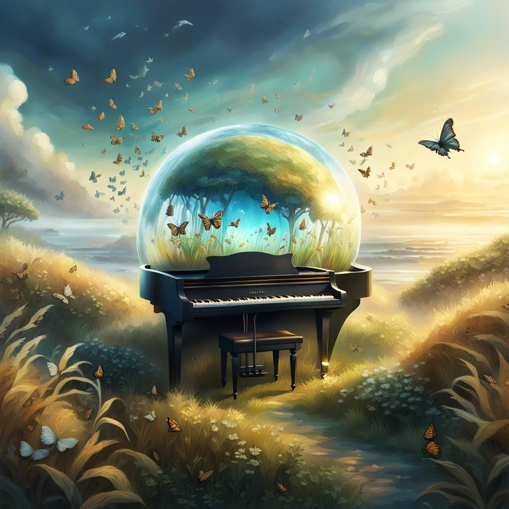 Musical Note in Ethereal Savannah Landscape