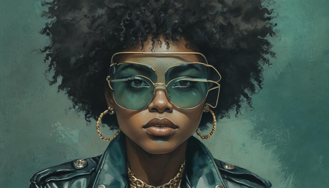 Pop Art Portrait with Afro and Golden Accents