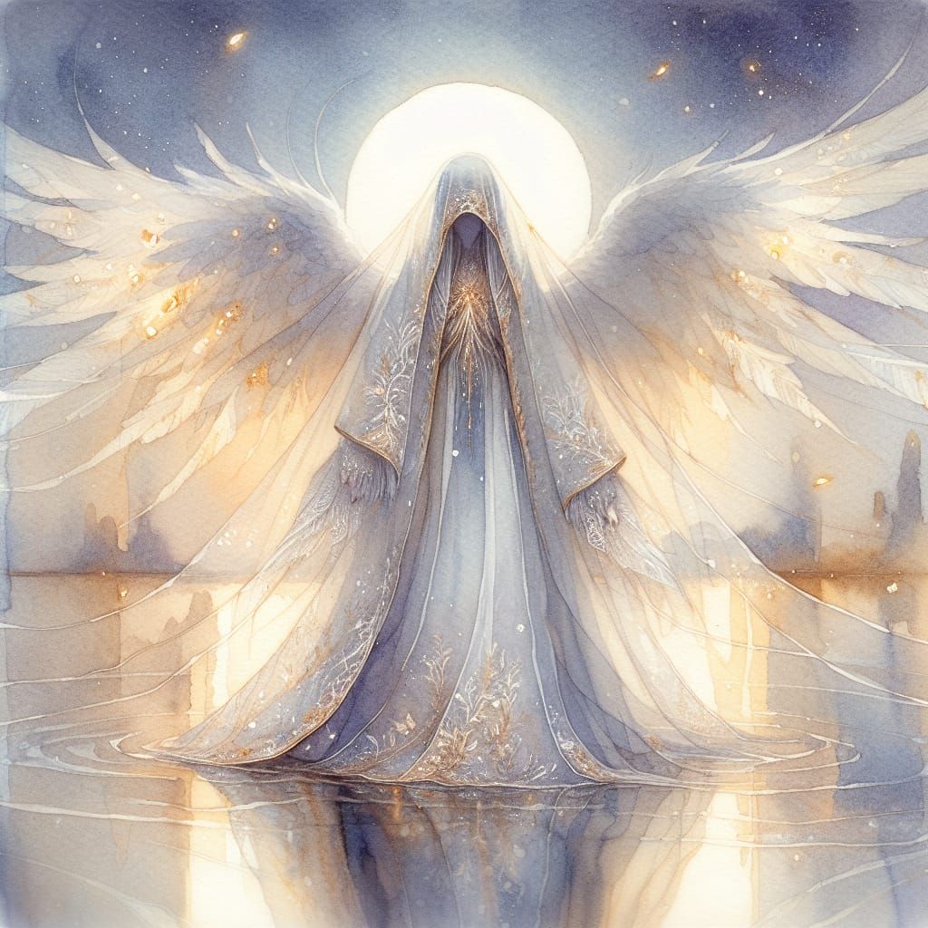 Ethereal Angel in Watercolor by Dusk Lake