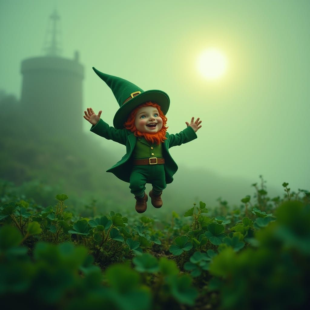 Happy Leprechaun Among the Shamrocks