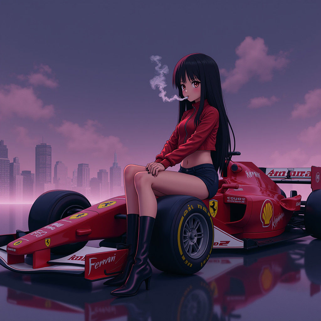 Anime Girl on Ferrari in 90s Evangelion Style