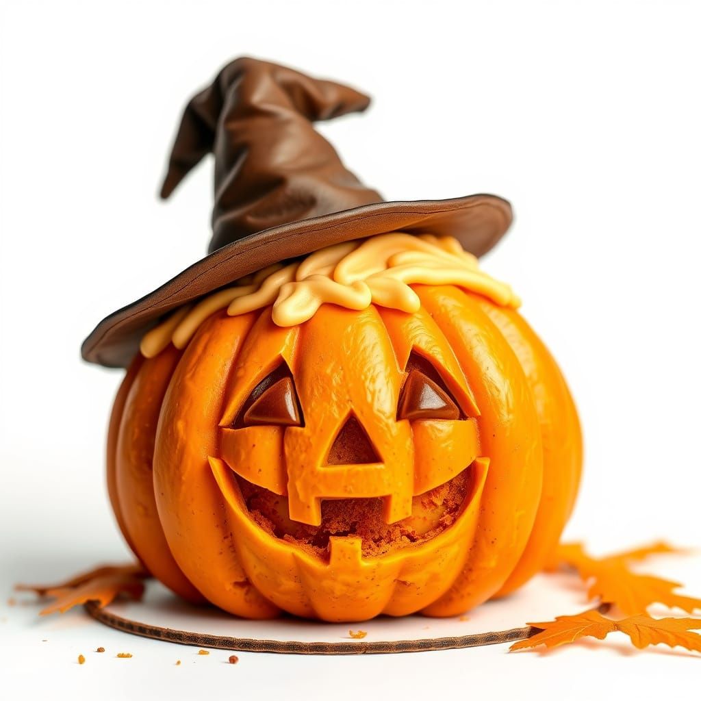 Halloween Pumpkin Cake with Witch Hat, Digital Art