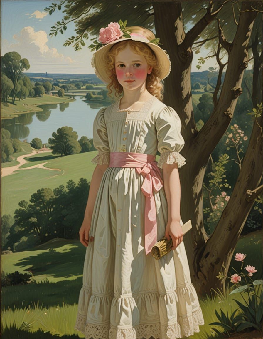 Dreamy Portrait of a Young Girl in a Lush Landscape