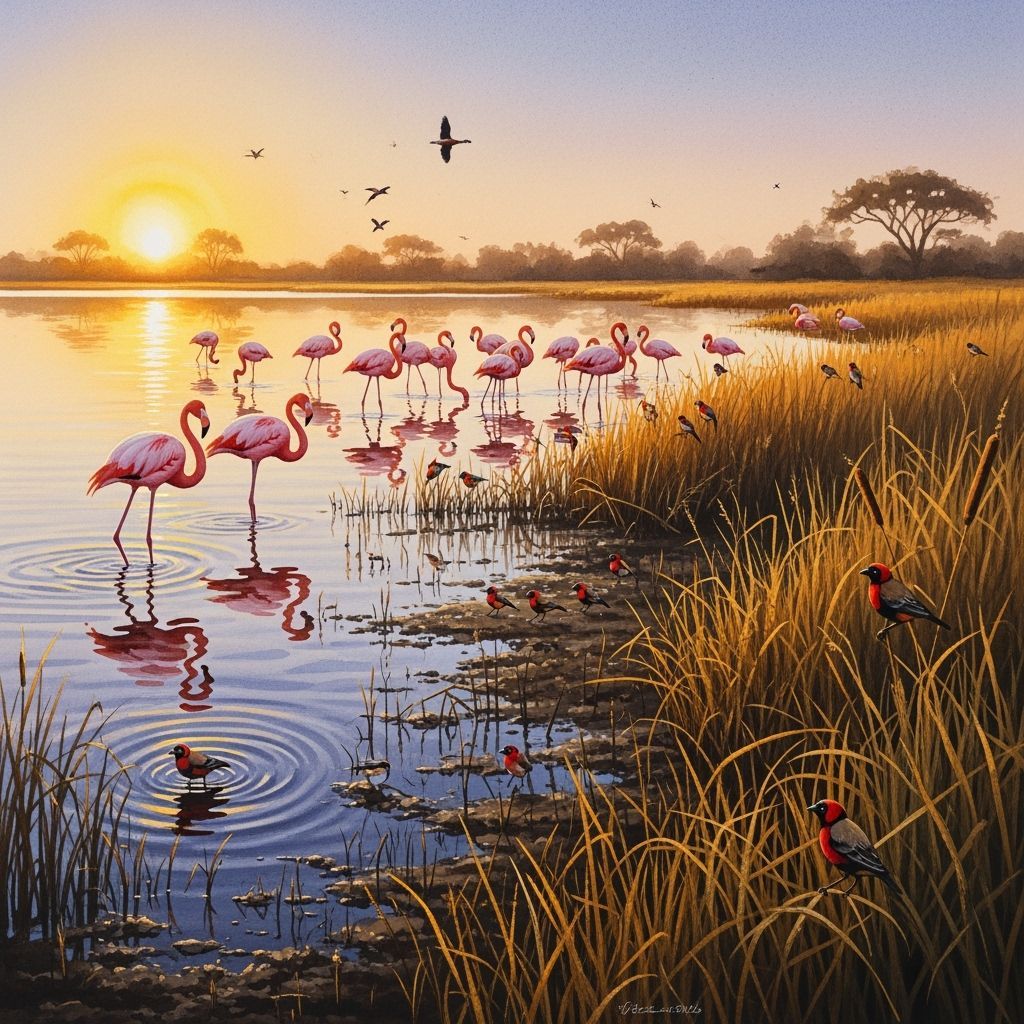 Flamingos at Sunrise: Watercolor Painting