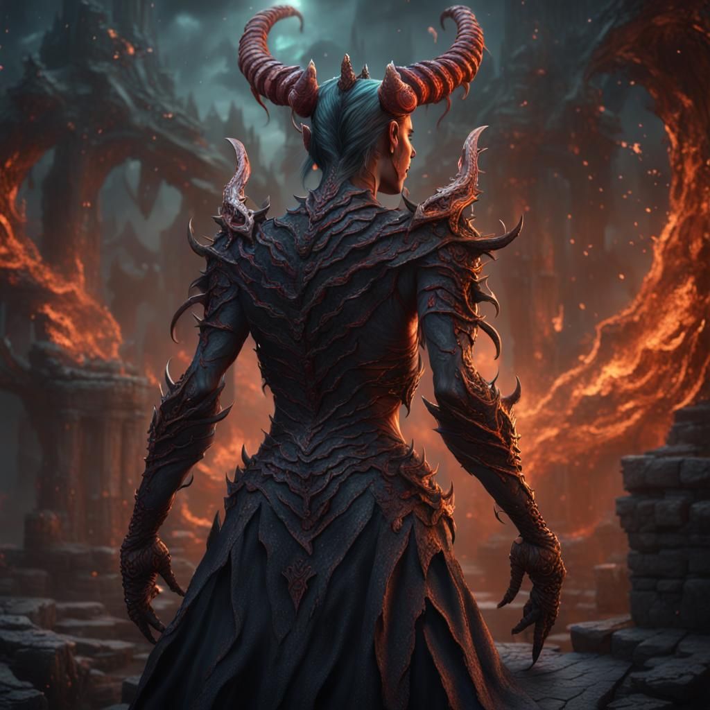 Detailed Demon with Twisted Back in Matte Painting Style