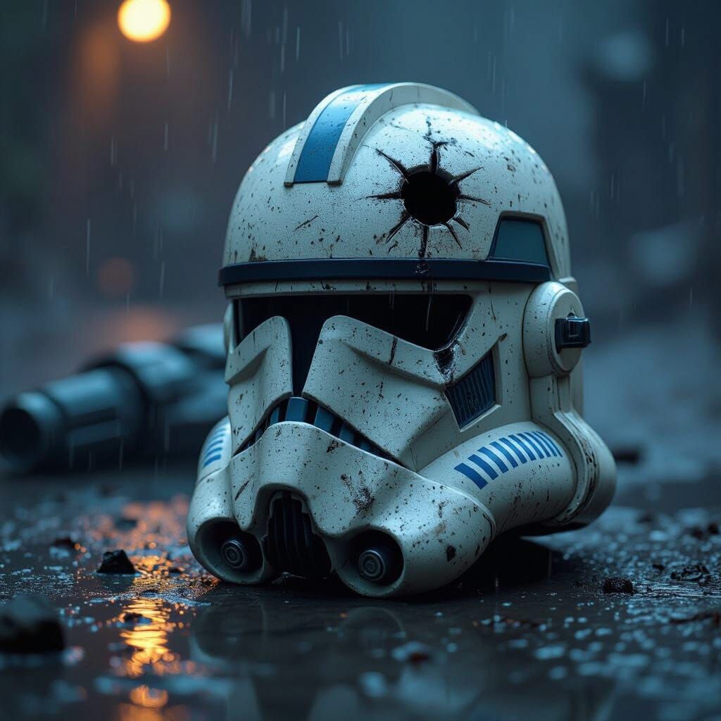 Fallen Clone Trooper Helmet in Cinematic Lighting