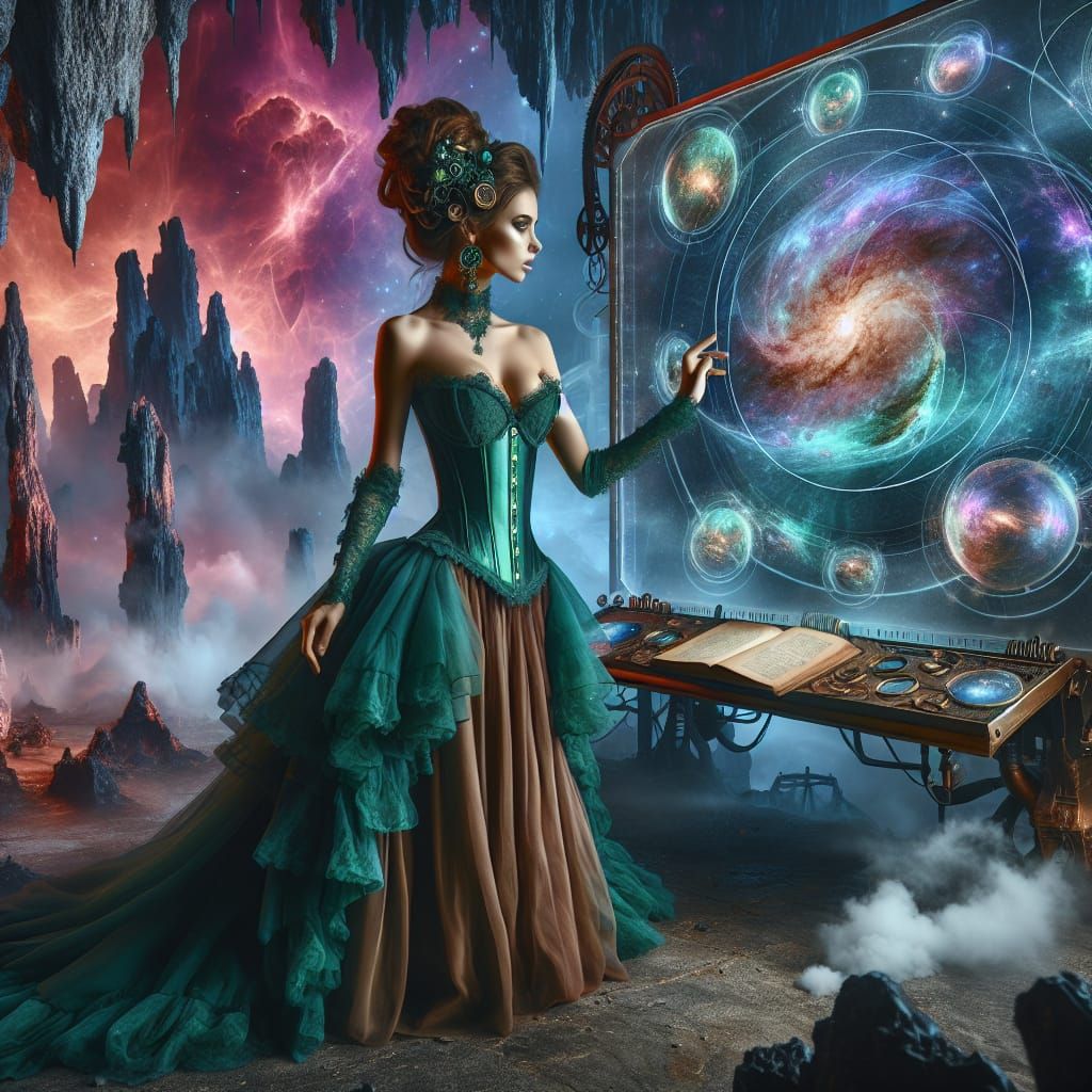 Steampunk Princess Views Holographic Cosmos