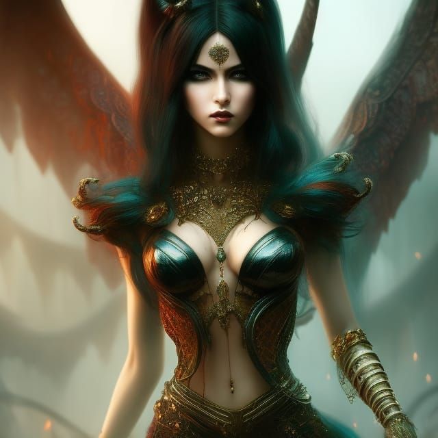 Mythical Woman with Fire Eyes: Digital Art