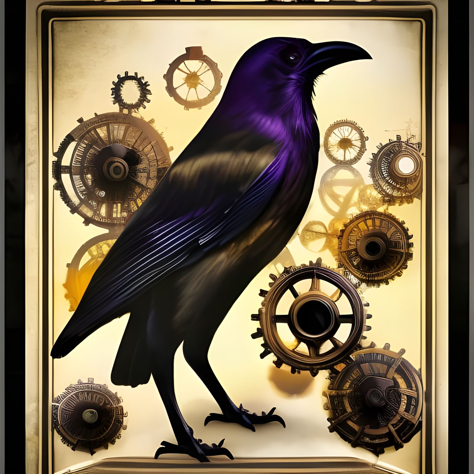 Steampunk Witch and Raven Familiar in Hyperrealistic Style