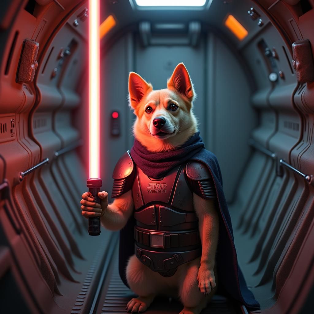 Armored Dog with Lightsaber Aboard Cargo Plane