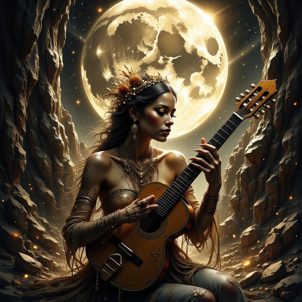 Majestic Lunar Goddess with Porcelain Skin and Delicate Feat...