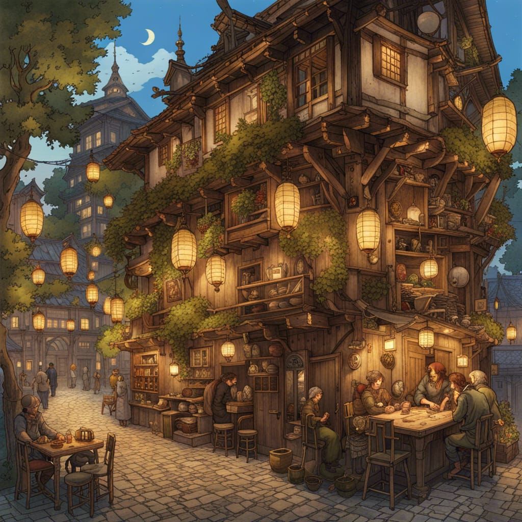 Lively Medieval Tavern with Intricate Designs