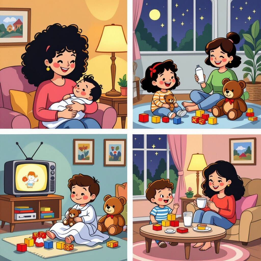 1980s Cartoon Storyboard: Warm Family Moments