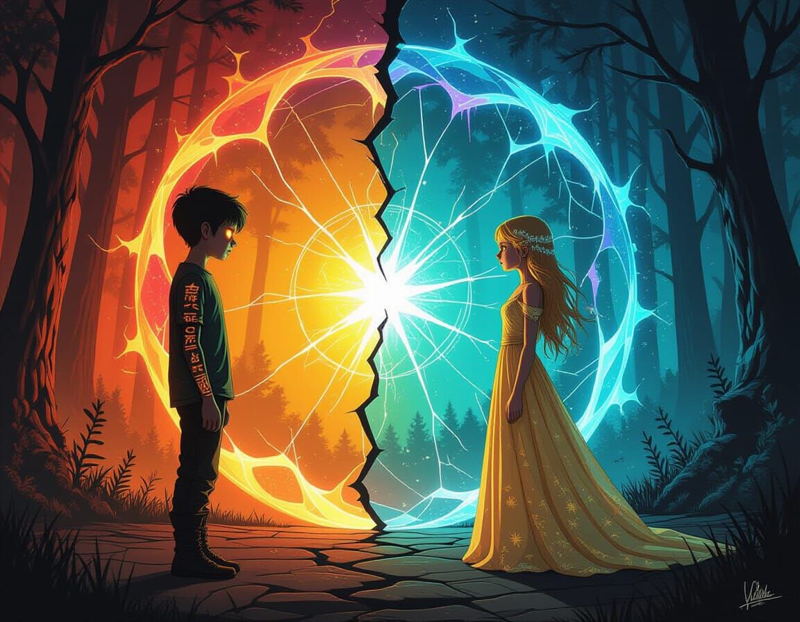 Cosmic Rift Separates Boy and Girl: Graffiti Street Art