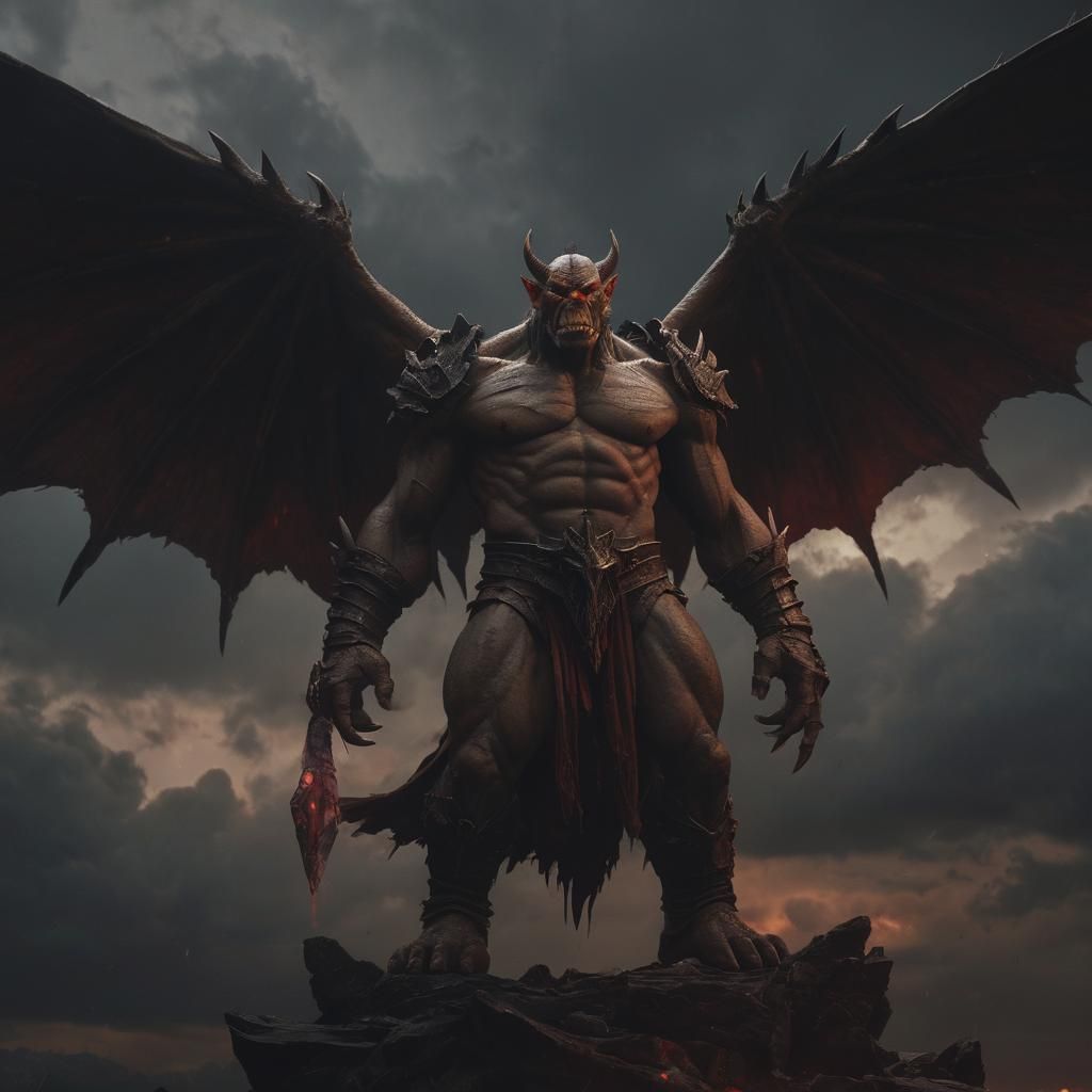 Demon Orc Wizard with Dragon Wings in Dark Fantasy Art