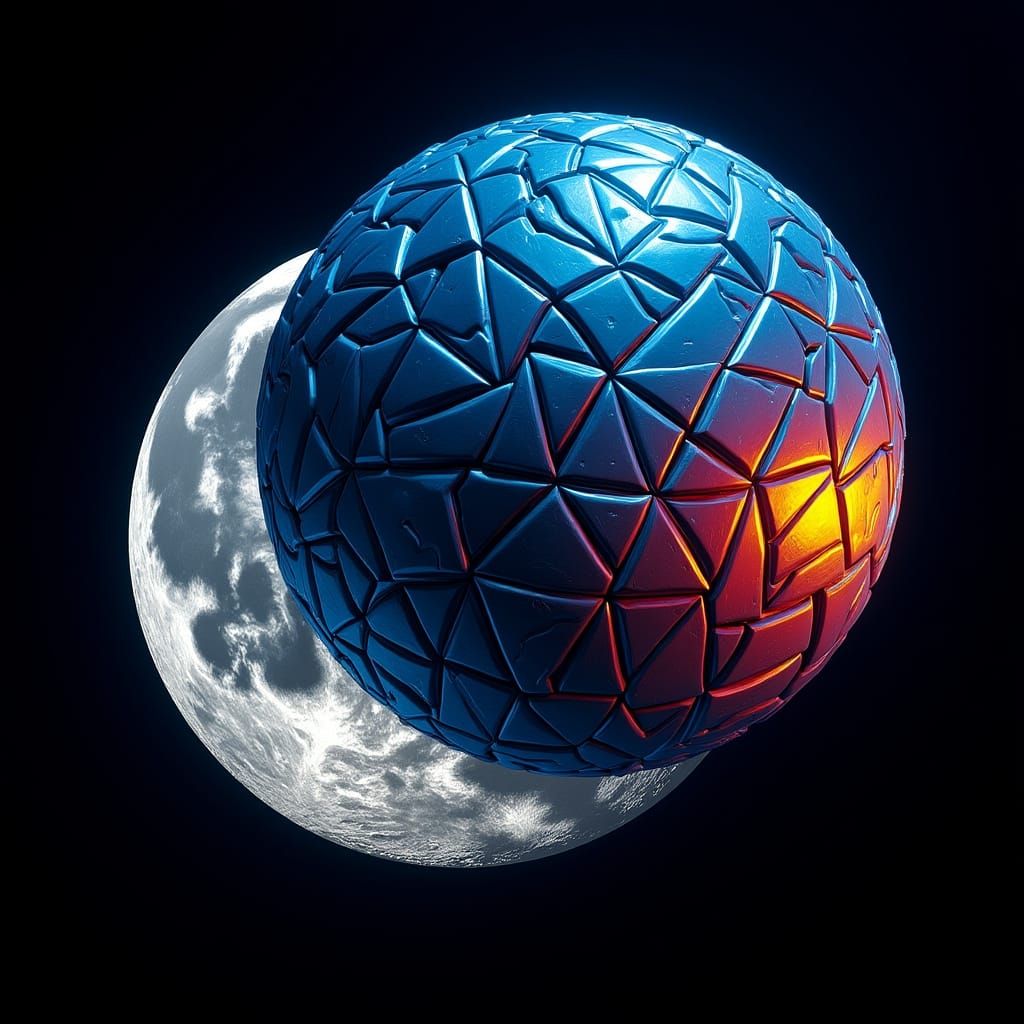 Colossal Artificial Moon in Sorayama Style