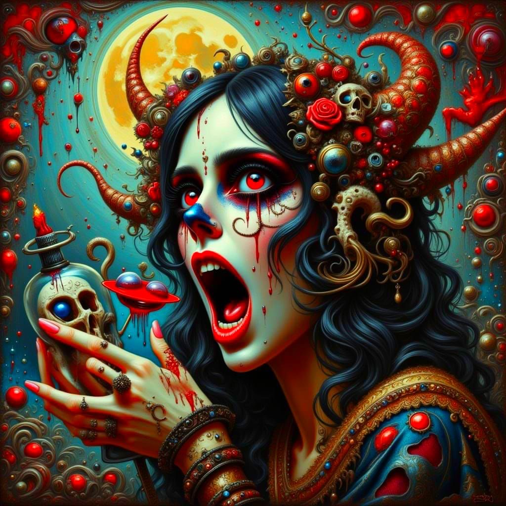 Gothic Demons Unleash Tormented Soul in Vibrant, Flaky Art