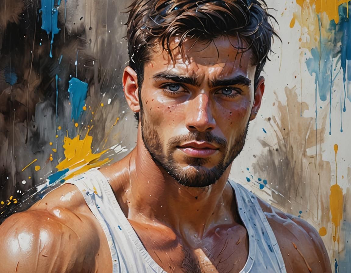 Colorful Painting of a Handsome, Muscular Man