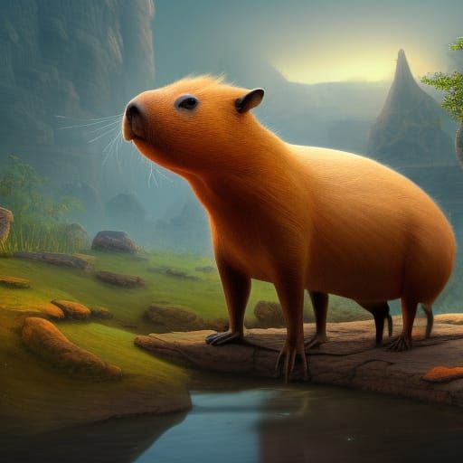 Fantastical Capybara in Detailed Matte Painting