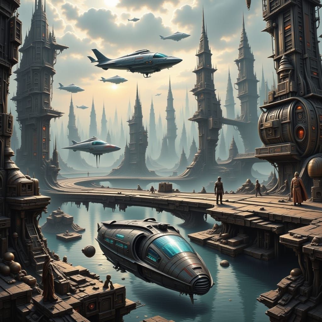 Futuristic Sci-Fi City with Humans and Aliens