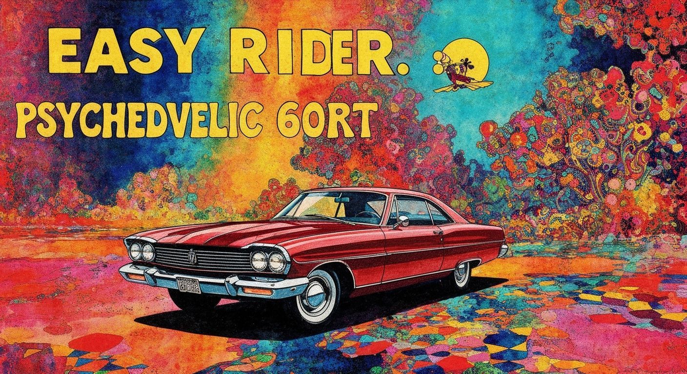 Psychedelic 60s Art Poster with Victorian and Art Nouveau In...