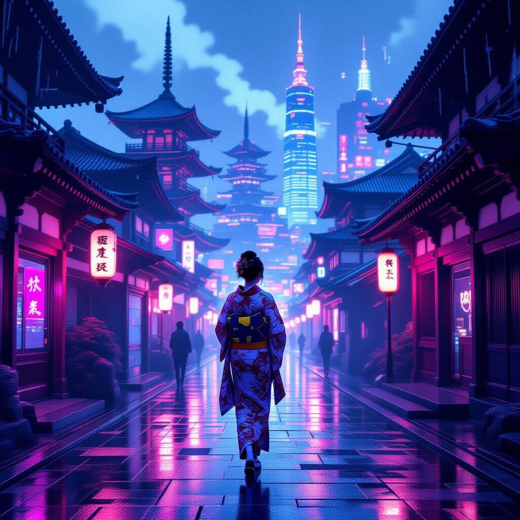 Cyberpunk Kimono: Neon City Fusion