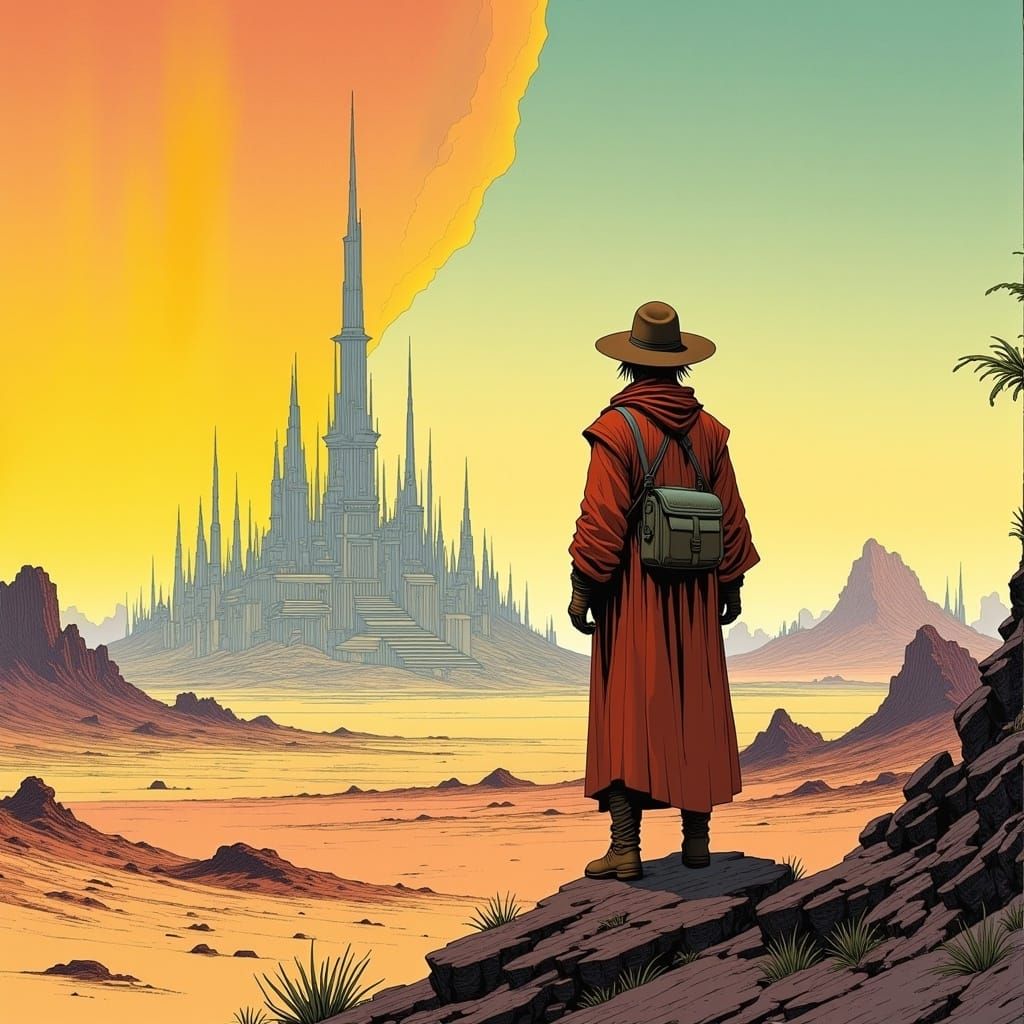 Desert Wanderer in Arthur Rackham Style