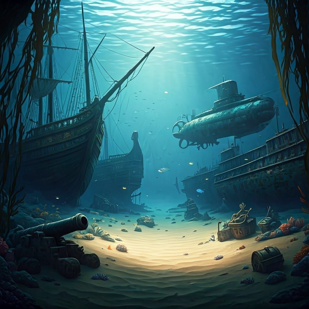 Underwater Ship Graveyard: Ethereal Aquatic Matte Painting