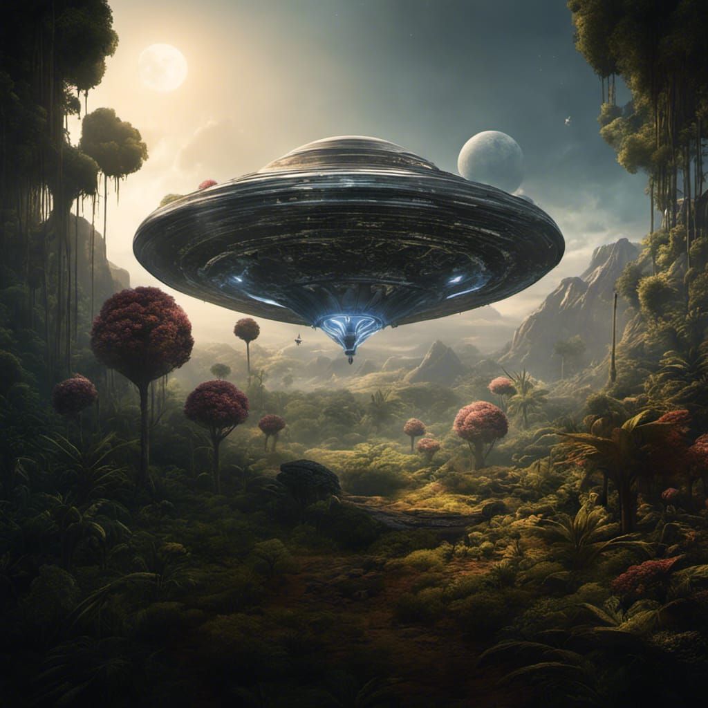 Orb Spaceship Lands on Alien Planet as Matte Painting