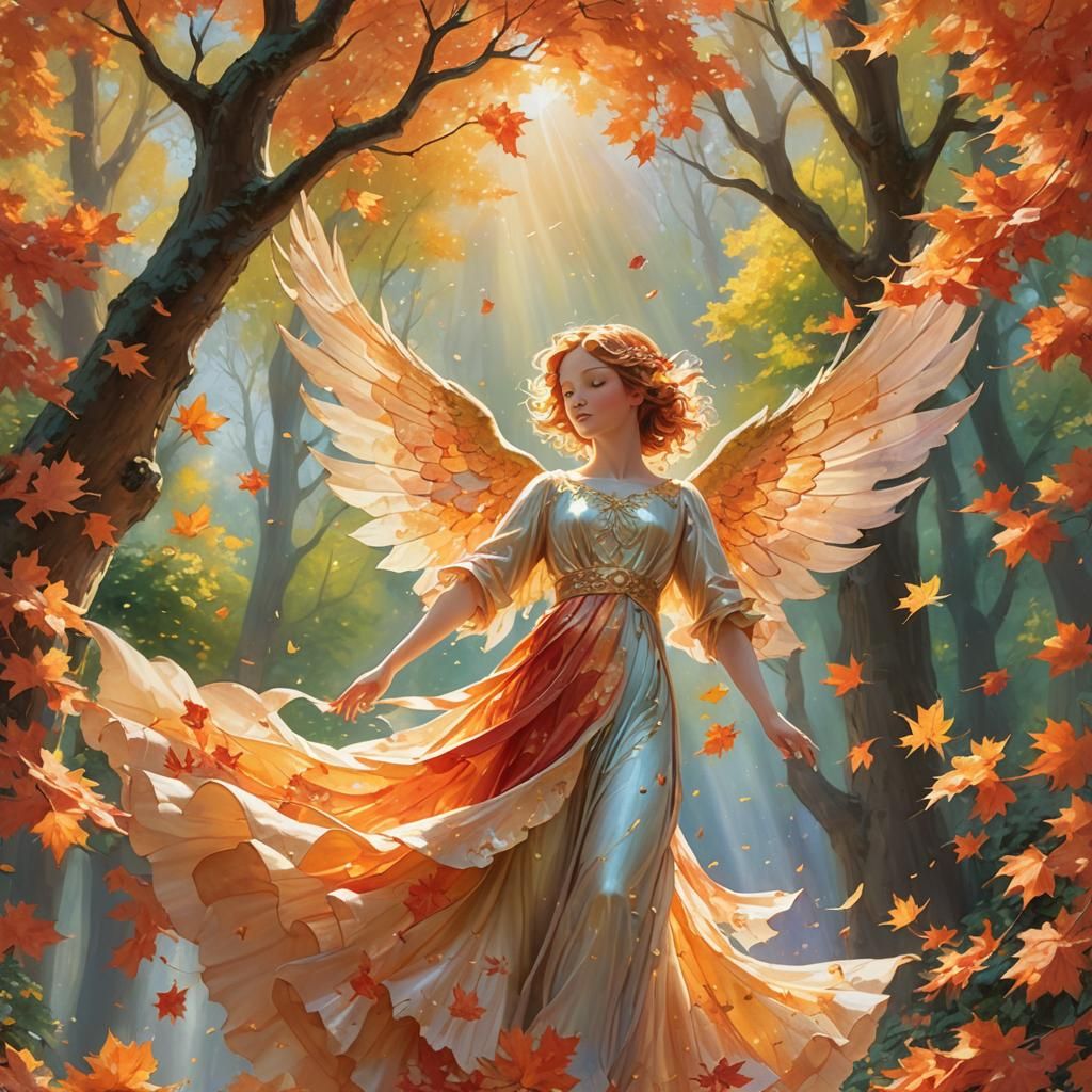 Angel of Autumn Soaring Over Spring in Digital Art