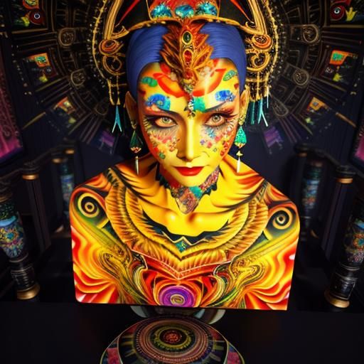 Colorful Oil Painting of Tattooed Woman