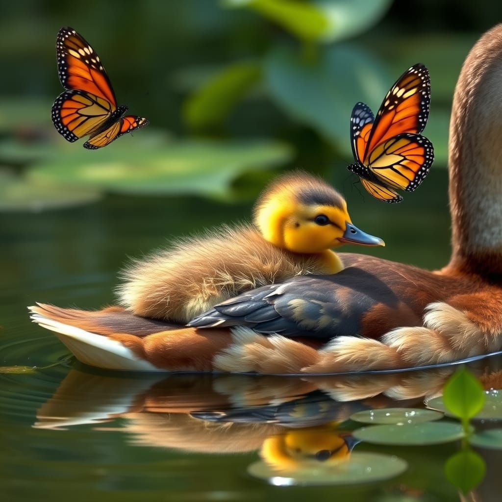 Duckling Ride: A Wildlife Scene in Audubon Style