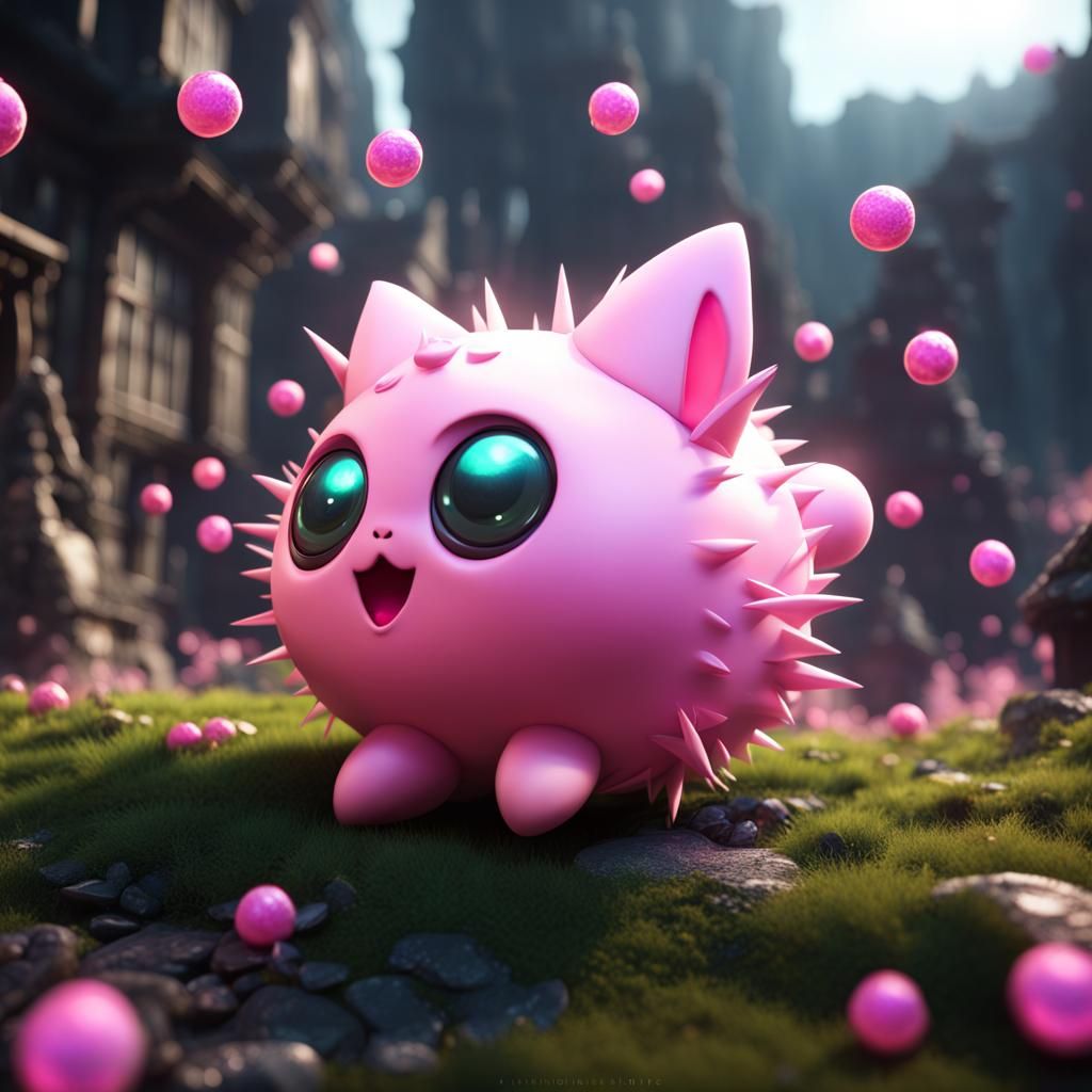 Robotic Jigglypuff with Spiky Features: Detailed Matte Paint...