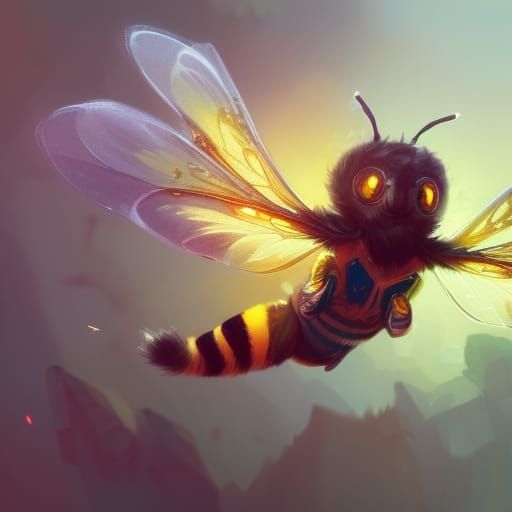 Adorable Fluffy Bee Concept Art in Kawaii Style