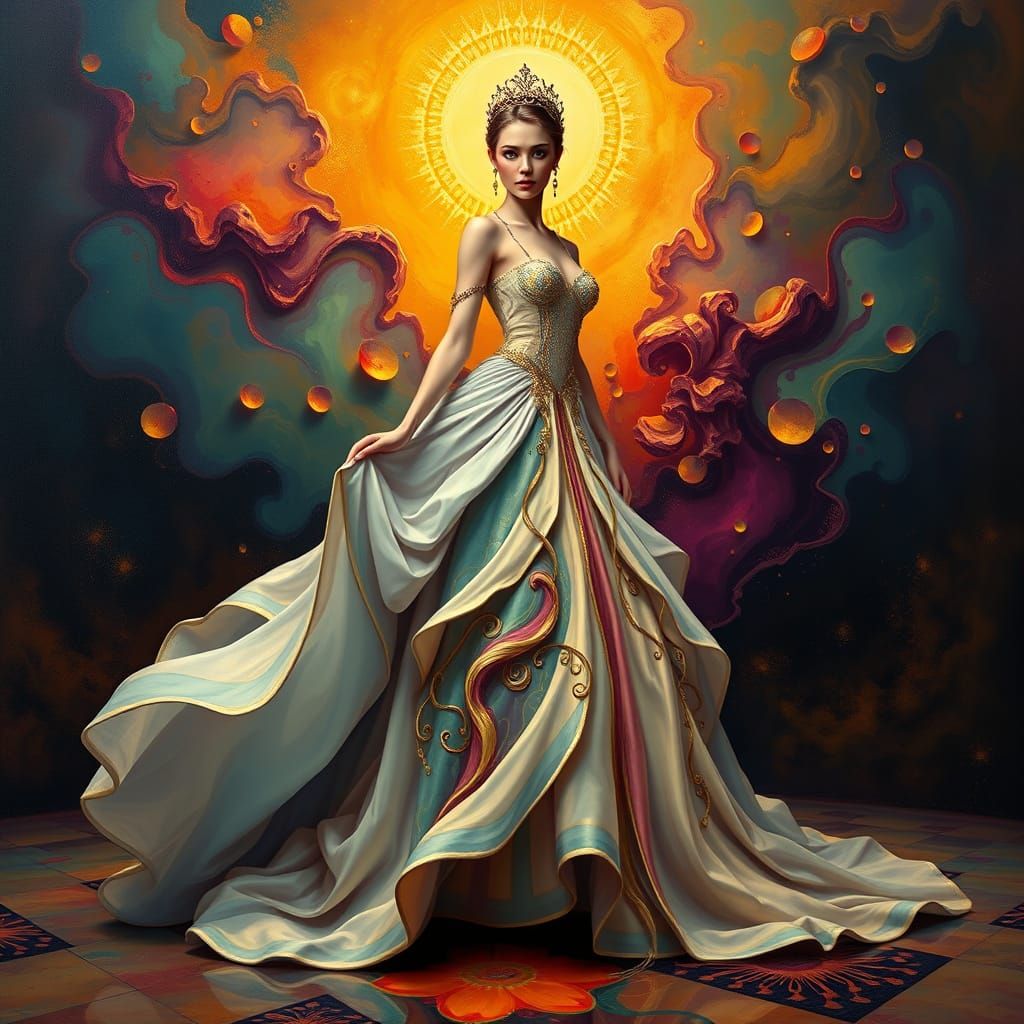 Dreamlike Princess in Vibrant, Golden Oil Painting