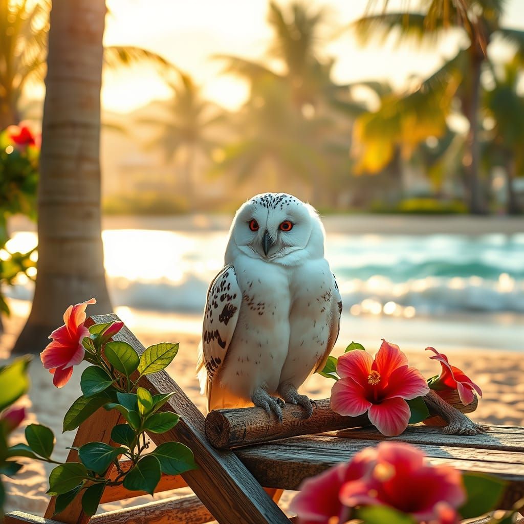 Serene Owl Basks in Hawaiian Sunset