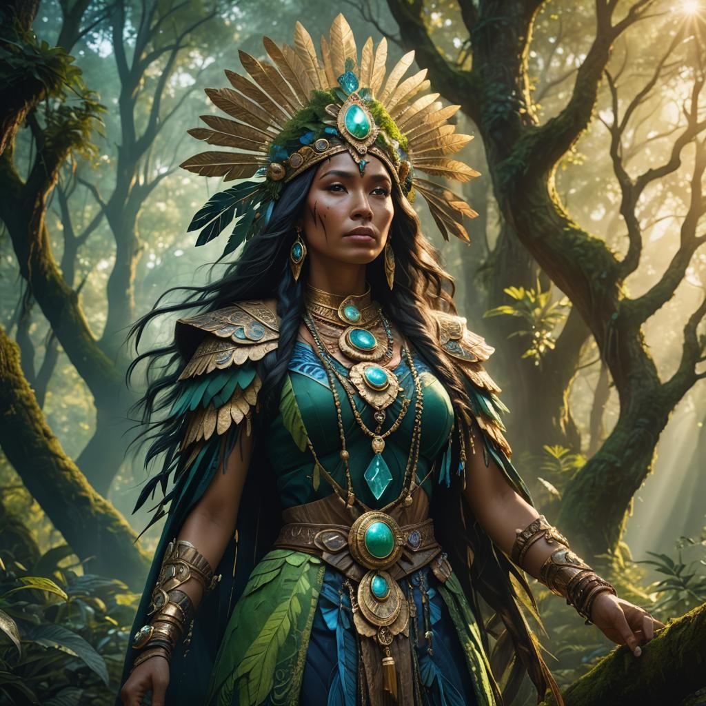 Indigenous Woman in Forest: Fantasy Concept Art