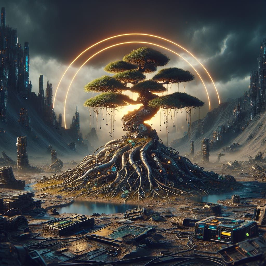 Cyberpunk Bonsai Tree: Beacon of Hope