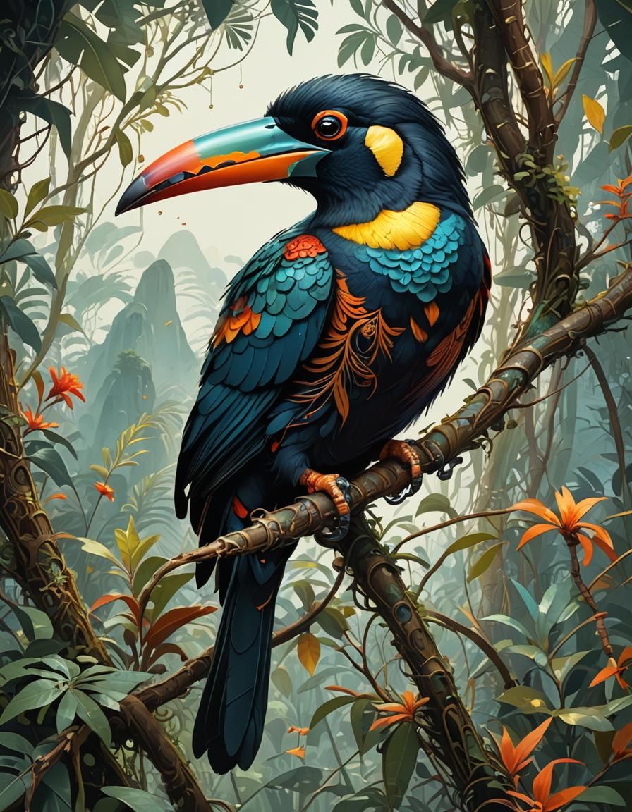 Plate-Billed Mountain Toucan Digital Painting