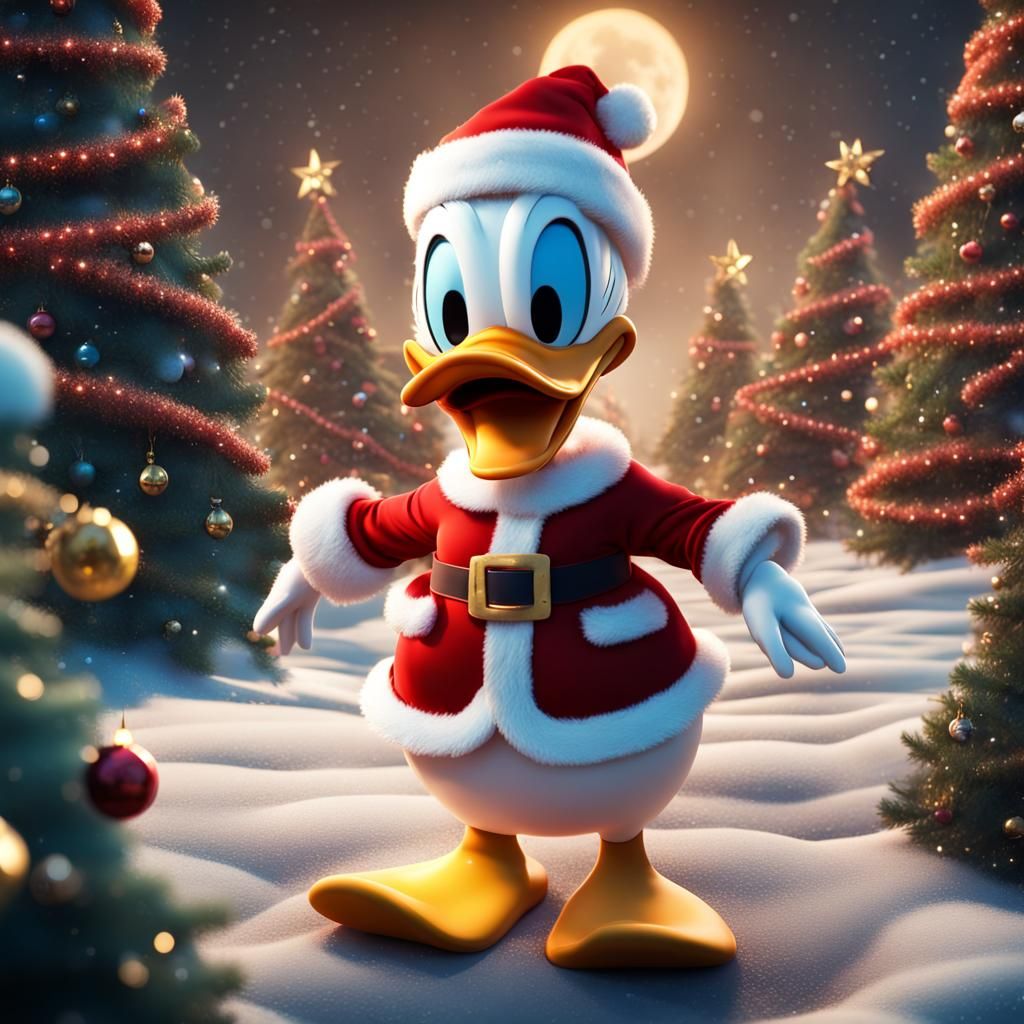 Donald Duck as Santa in Detailed Digital Painting