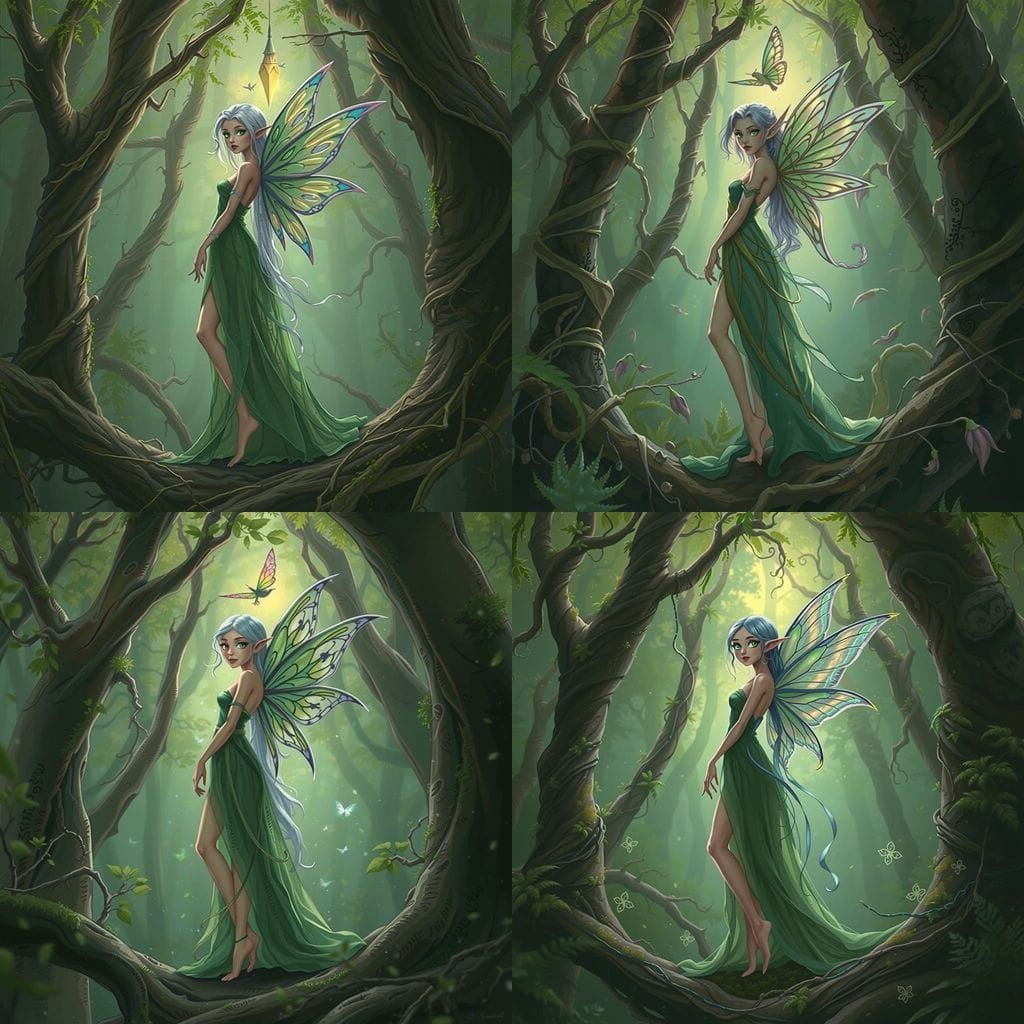 Mystical Forest Fairy with Glowing Emerald Eyes