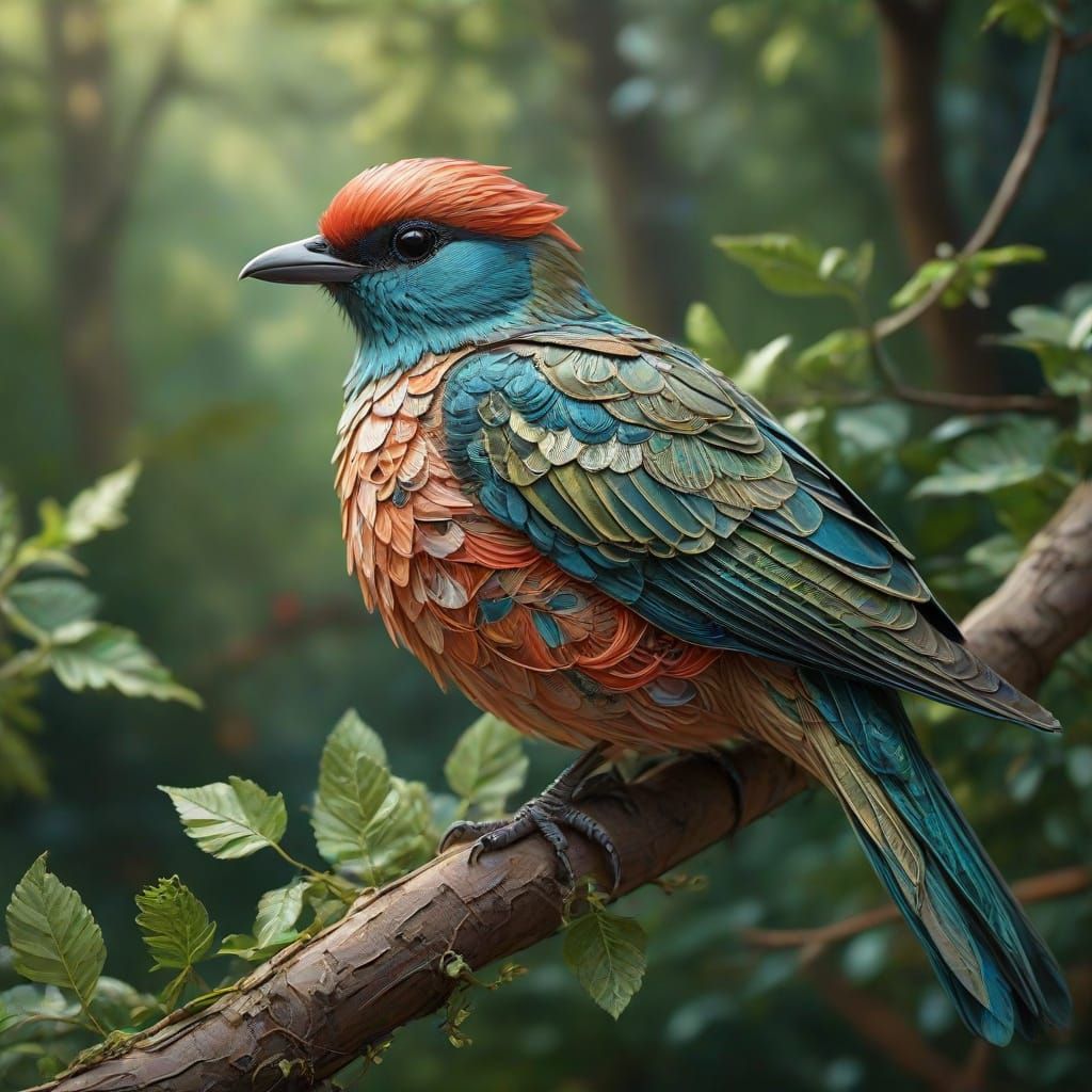 Surreal Silk Bird in Vibrant Forest